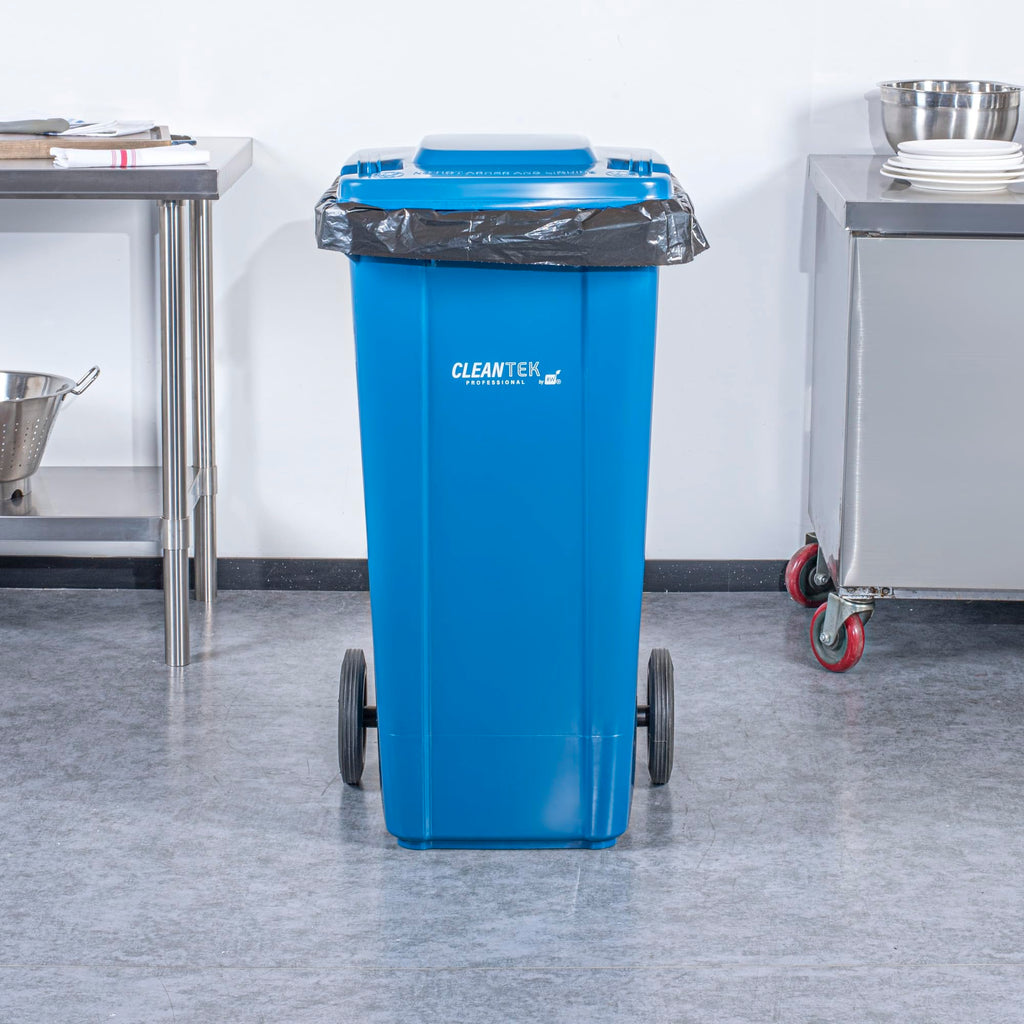 32 gal Blue Plastic Wheeled Trash Can N532859