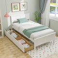 White Wood Twin Bed with 2 Storage Drawers D469