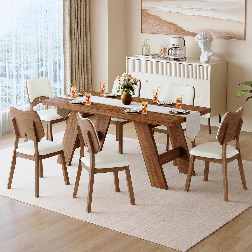 71" 7 Piece Wood Dining Table Set with 6 PU Leather Chairs M5484