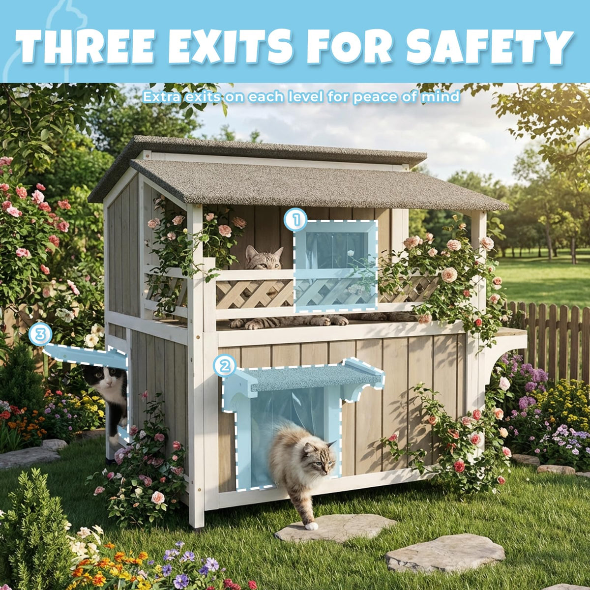 Wooden Two-Story Cat House T594876