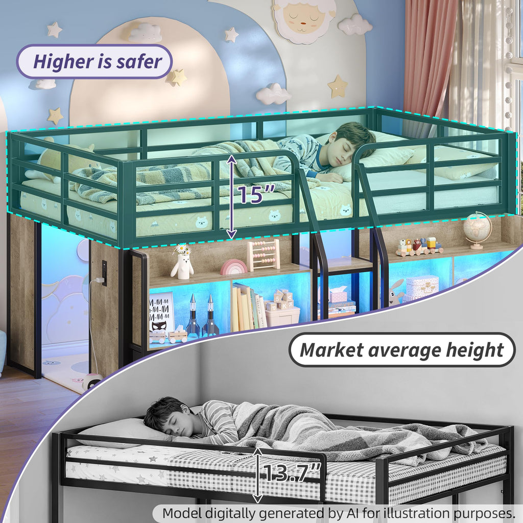 Twin Size Low Loft Bed with Storage I217809
