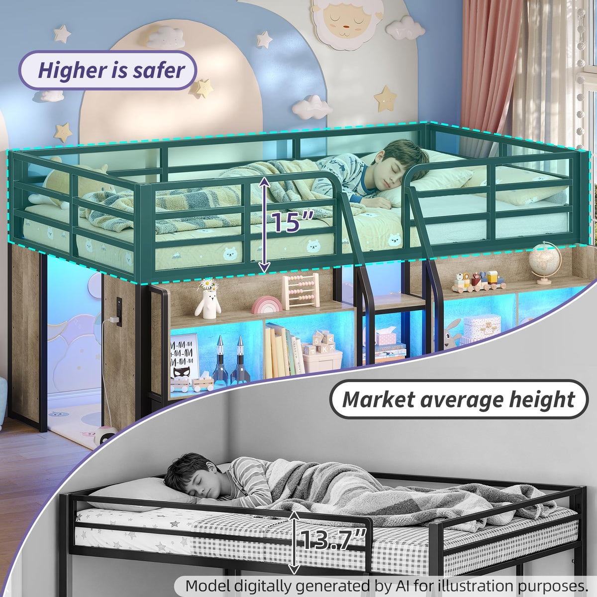 Twin Size Low Loft Bed with Storage I217809