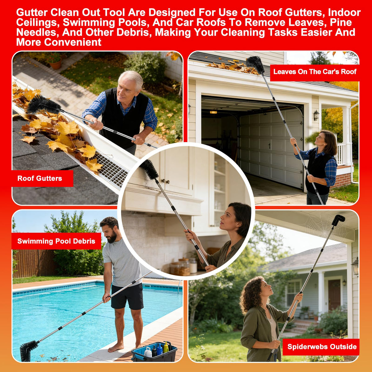 12.7FT Long Adjustable Gutter Cleaner & Brush X768866