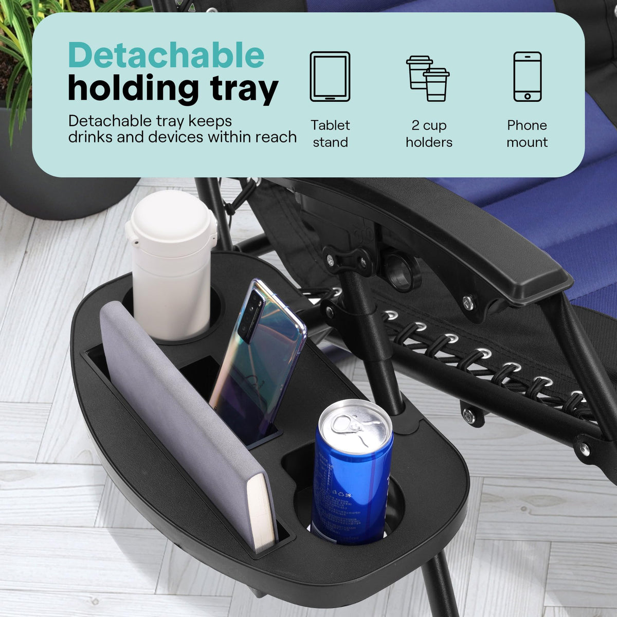Foldable Adjustable Zero Gravity Lounge Chair with Cup Holder and Side Table T9172
