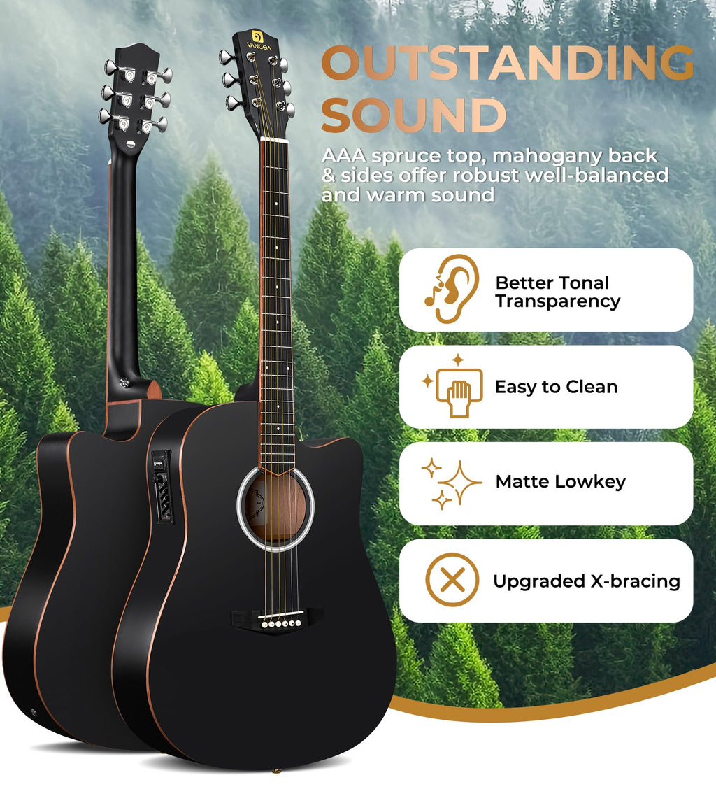 Full Size Cutaway Acoustic Electric Guitar with Built-in Pickups Matte Black L8537