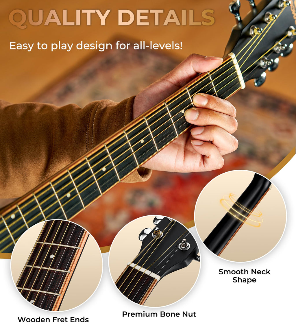 Full Size Cutaway Acoustic Electric Guitar with Built-in Pickups Matte Black L8537
