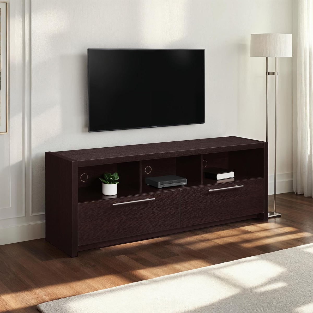 Espresso TV Stand with Storage Cabinets & Shelves T823553
