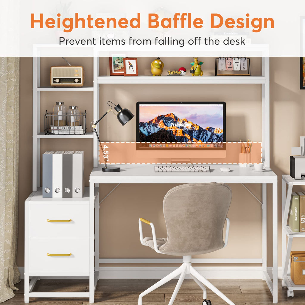 55 Inch Computer Desk with 2 Drawers and Storage Shelves T42839
