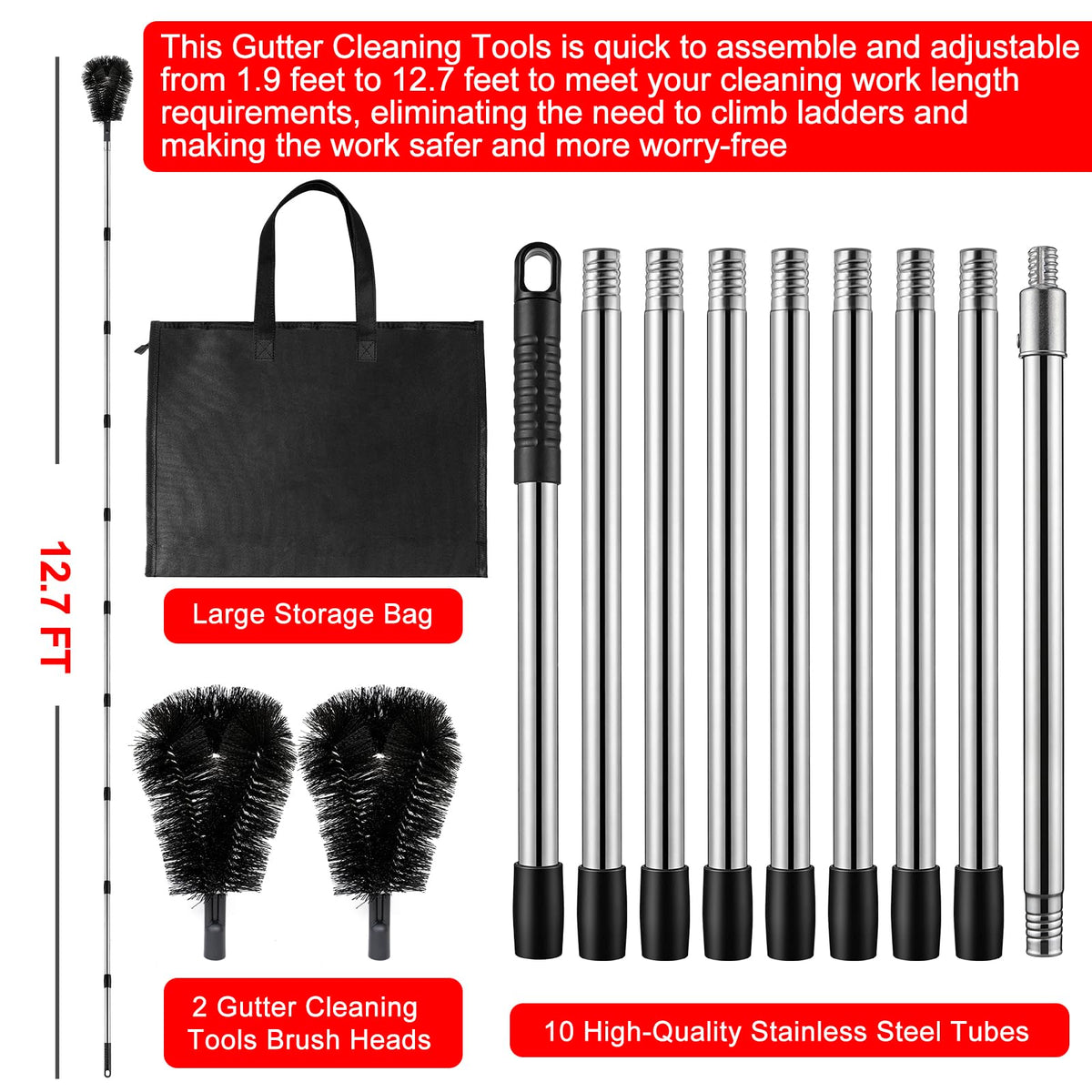 12.7FT Long Adjustable Gutter Cleaner & Brush X768866