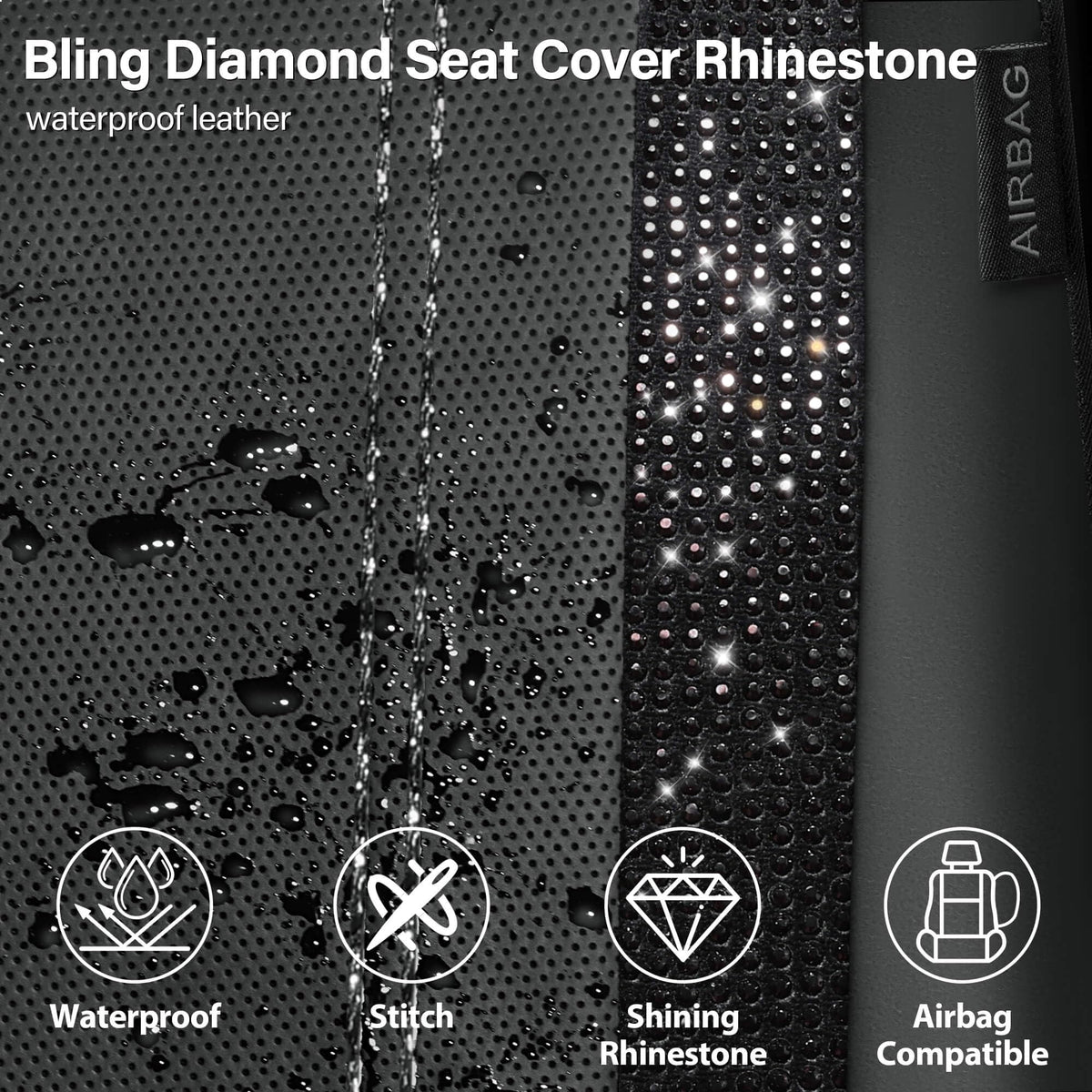 Leather Bling Diamond Car Seat Covers Full Set S7448