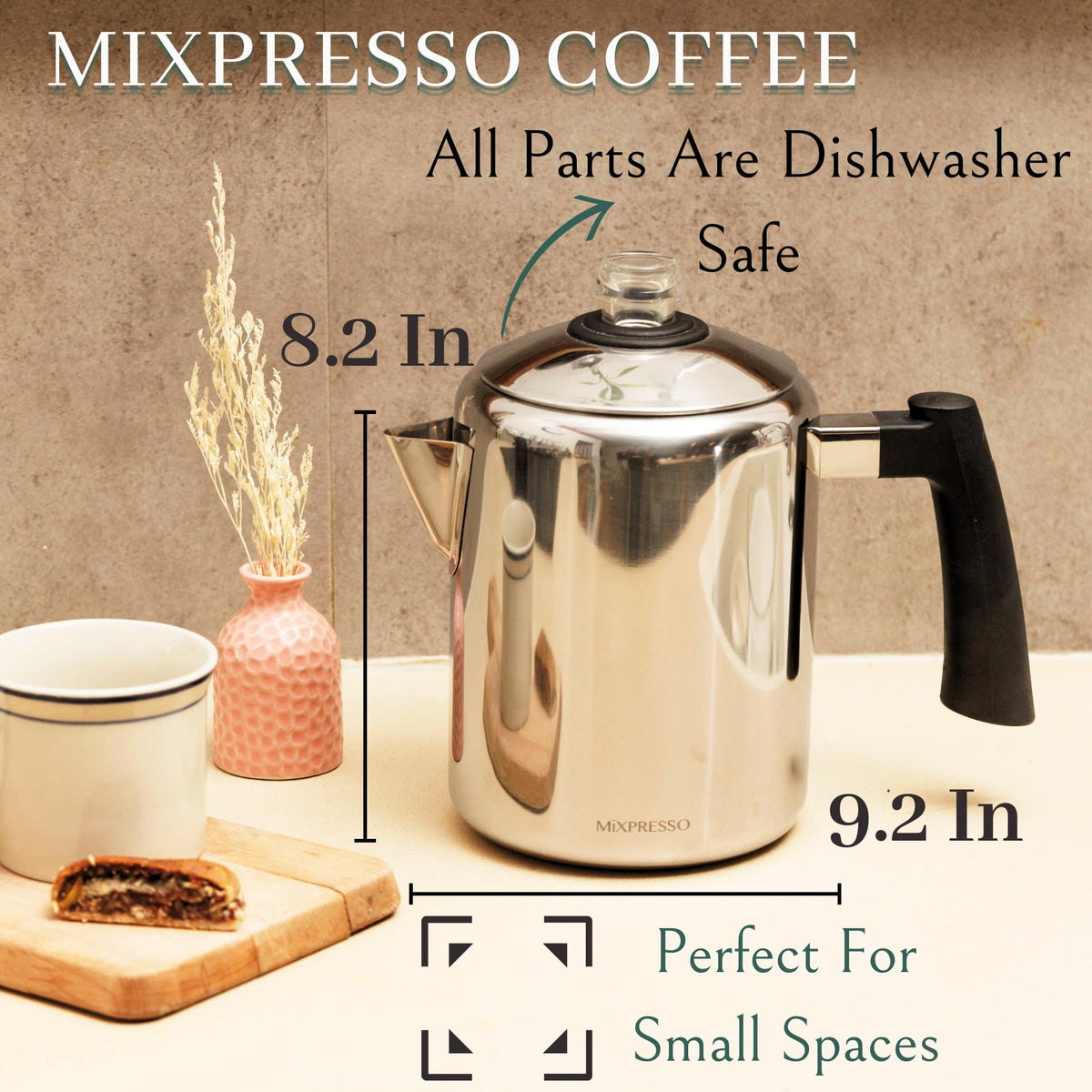 5-8 Cup Stainless Steel Stovetop Coffee Percolator V953196