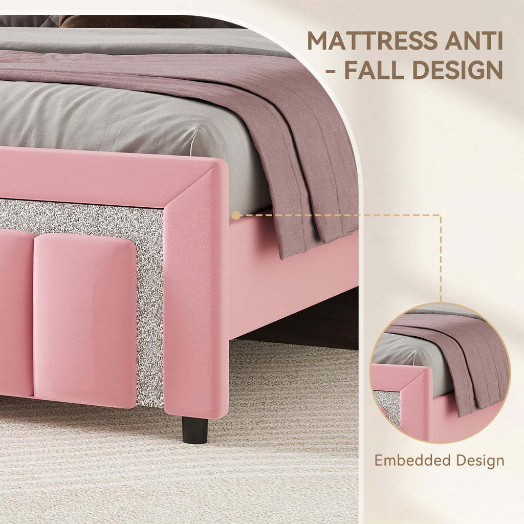 Twin Bed Frames with Upholstered Headboard, Pink N352922