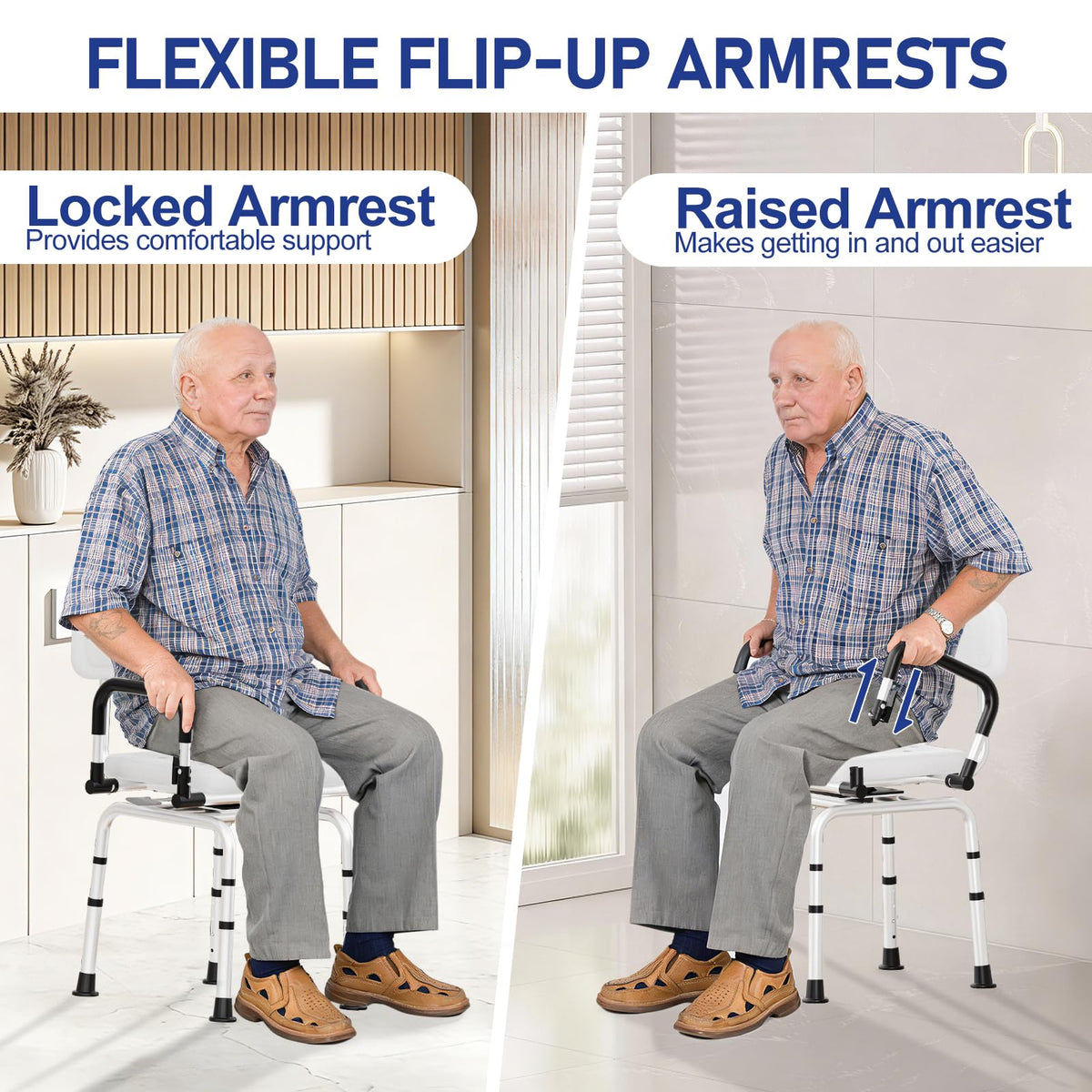 Swivel Shower Chair, 660 LBS, Adjust Height, Pivoting Arms X127