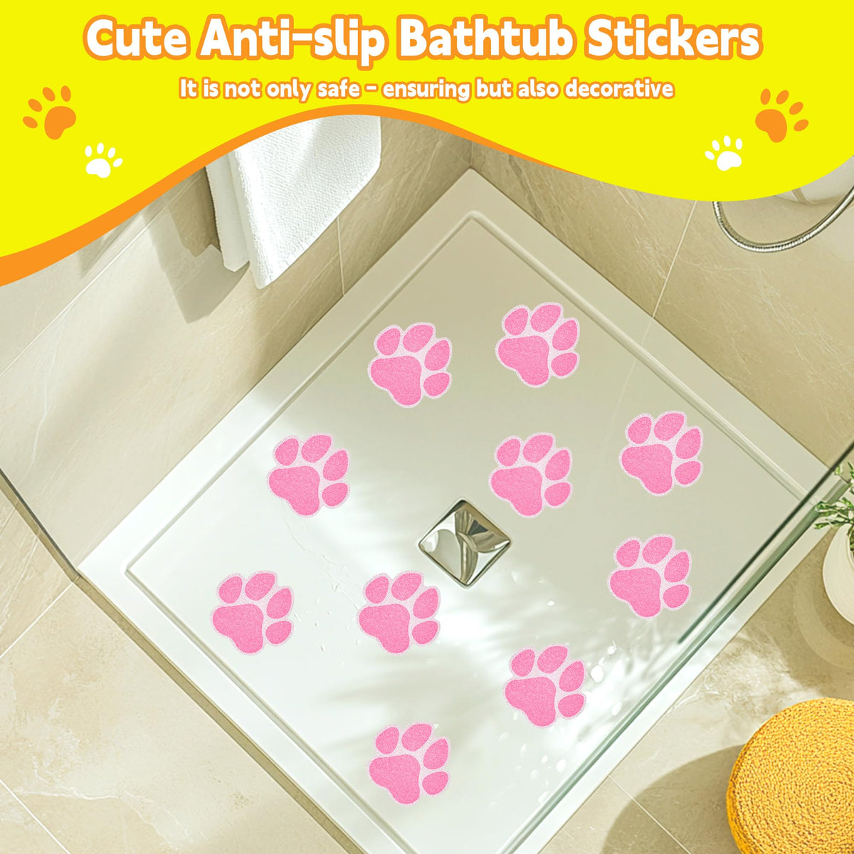 20PCS Non Slip Bathtub Stickers with Scraper, Pink, Dog Paw V219645