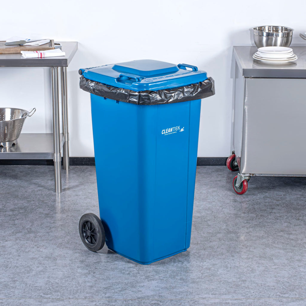 32 gal Blue Plastic Wheeled Trash Can N532859