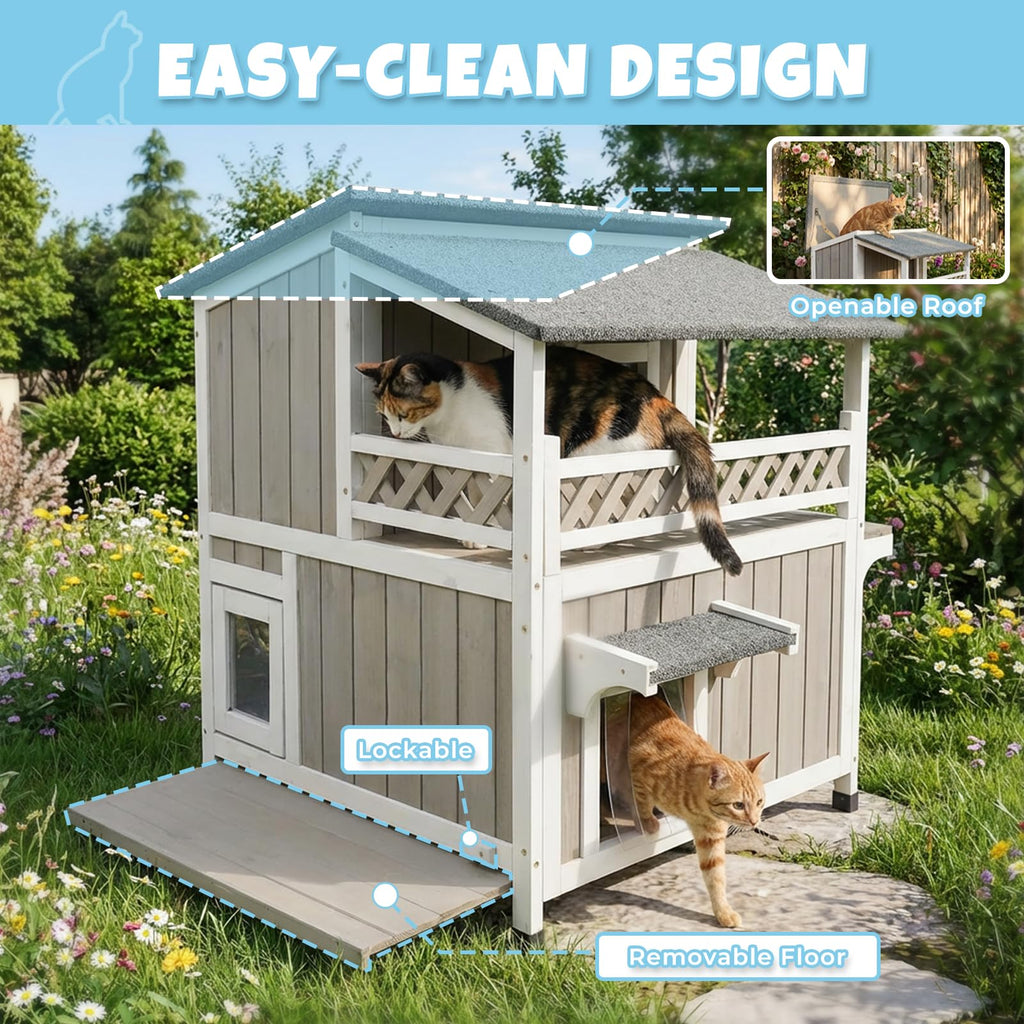 Wooden Two-Story Cat House T594876