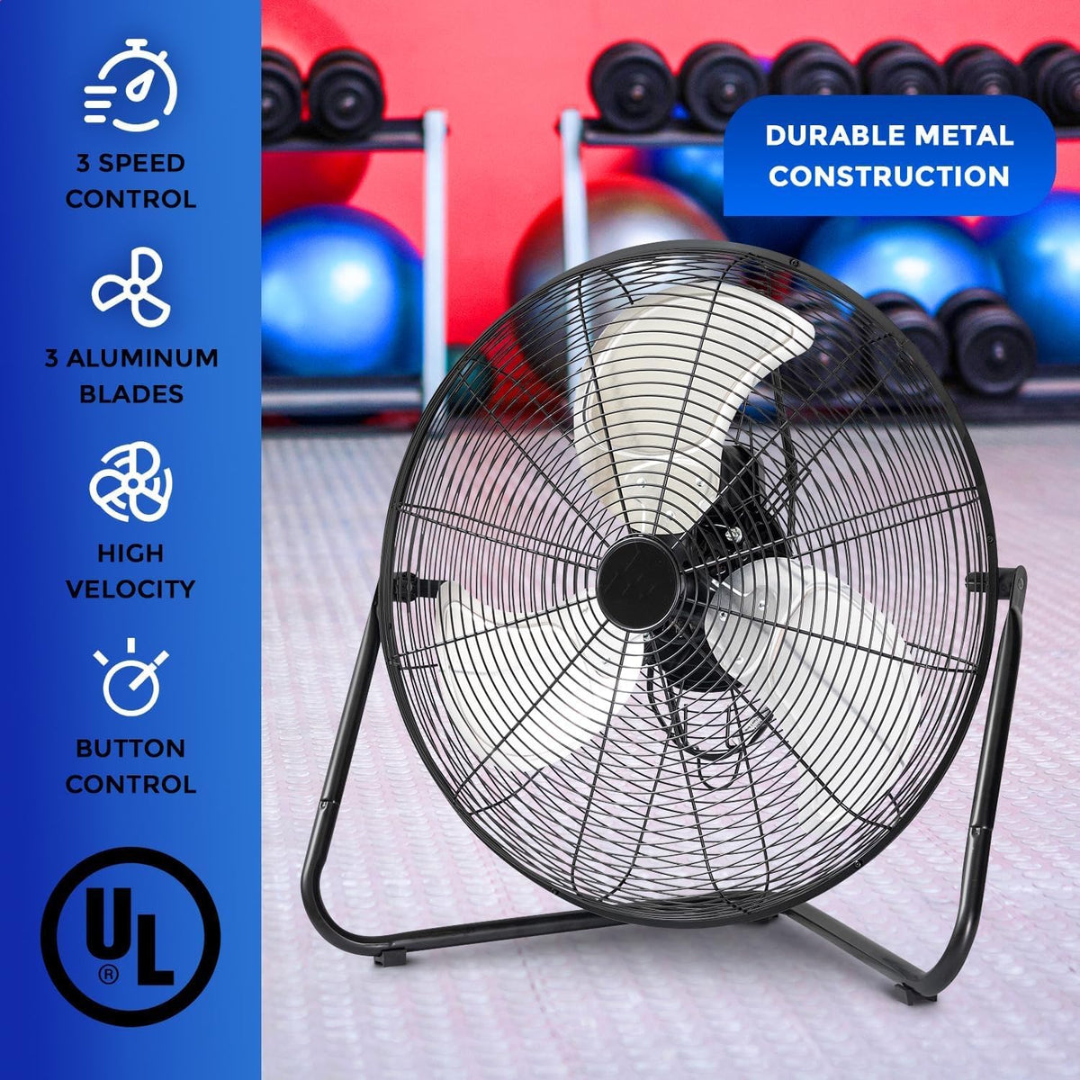 20 Inch 3-Speed High Velocity Metal Floor Fan P403