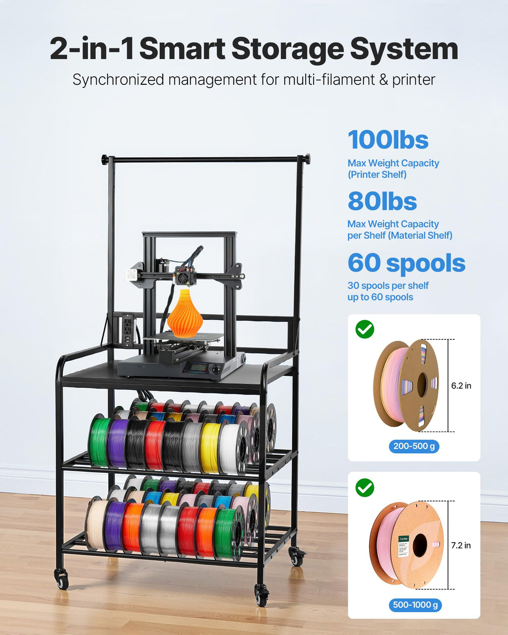 3-Tier Filament Storage Rack with Wheels W29301
