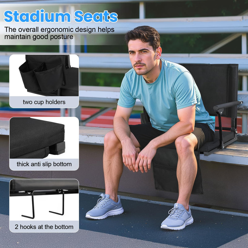 2 Pcs Folding Stadium Seat with Back Support and Cushion E91927
