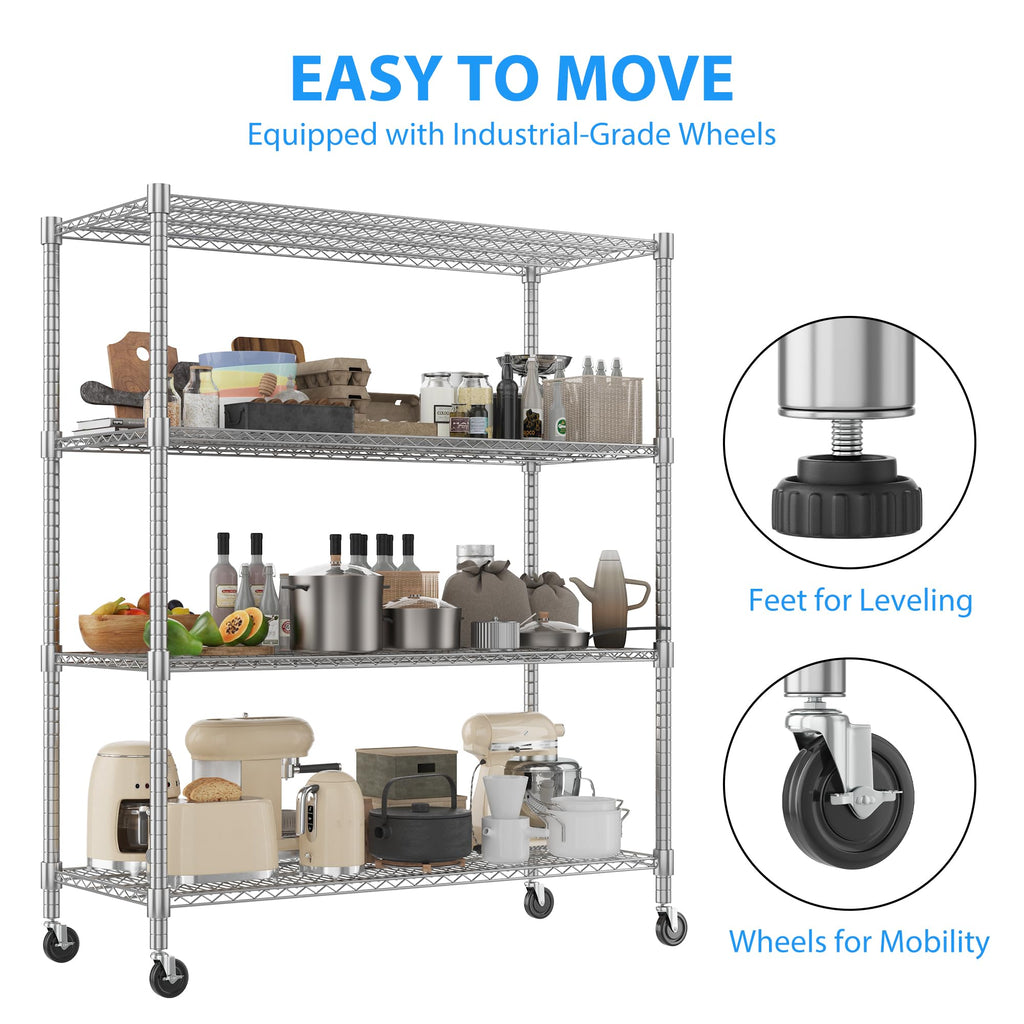 4-Tier Heavy Duty Metal Shelves with Wheels H7395