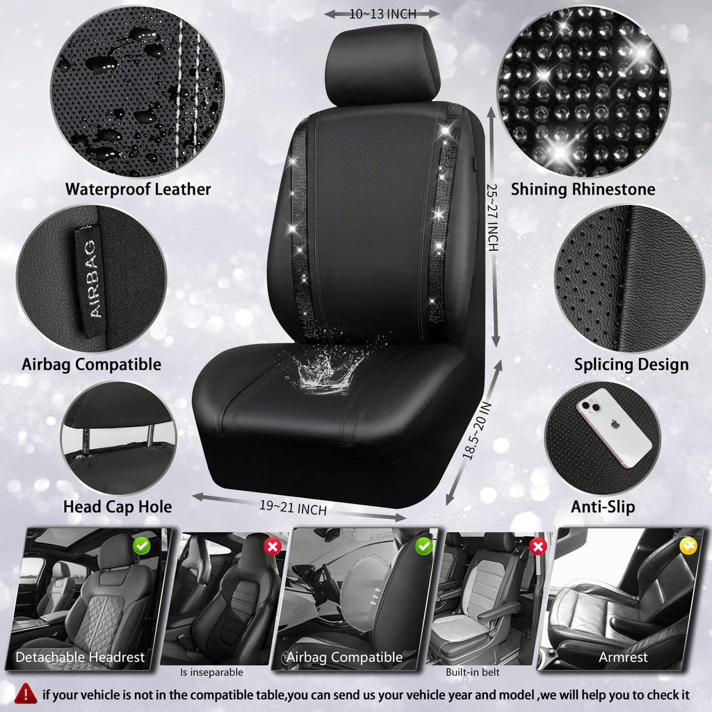 Leather Bling Diamond Car Seat Covers Full Set S7448