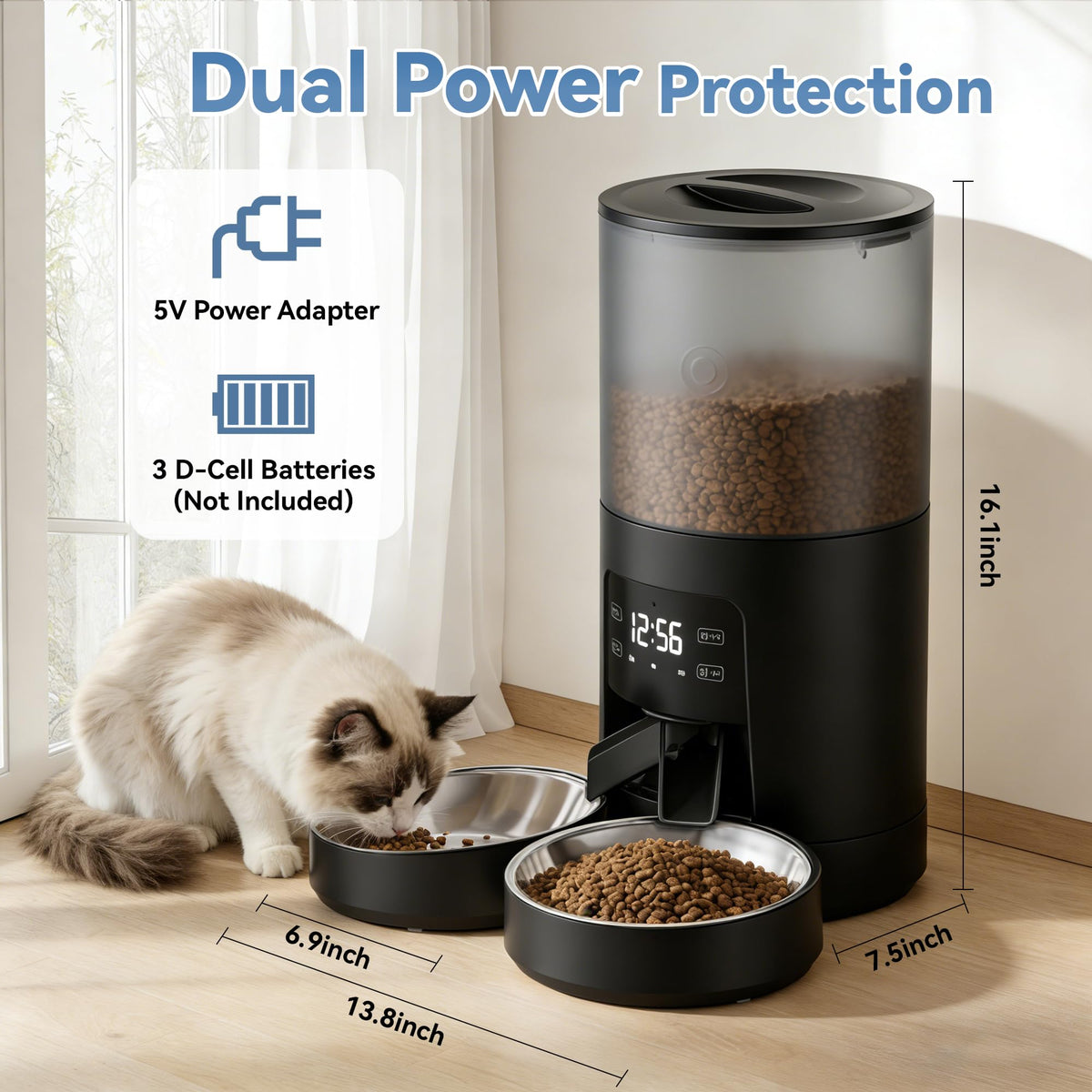 Automatic Cat Feeder for 2 Cats, 6L Black Y426