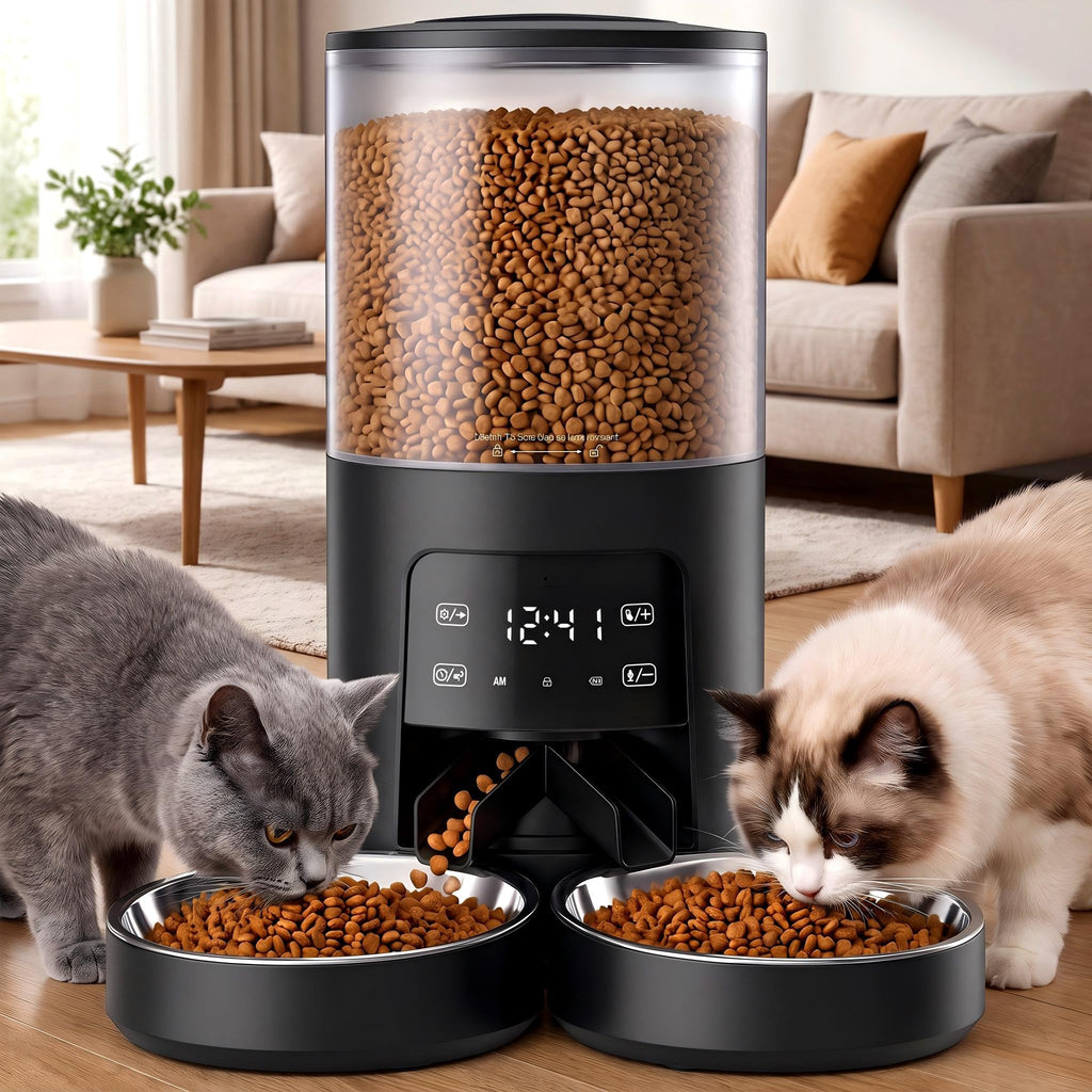 Automatic Cat Feeder for 2 Cats, 6L Black Y426