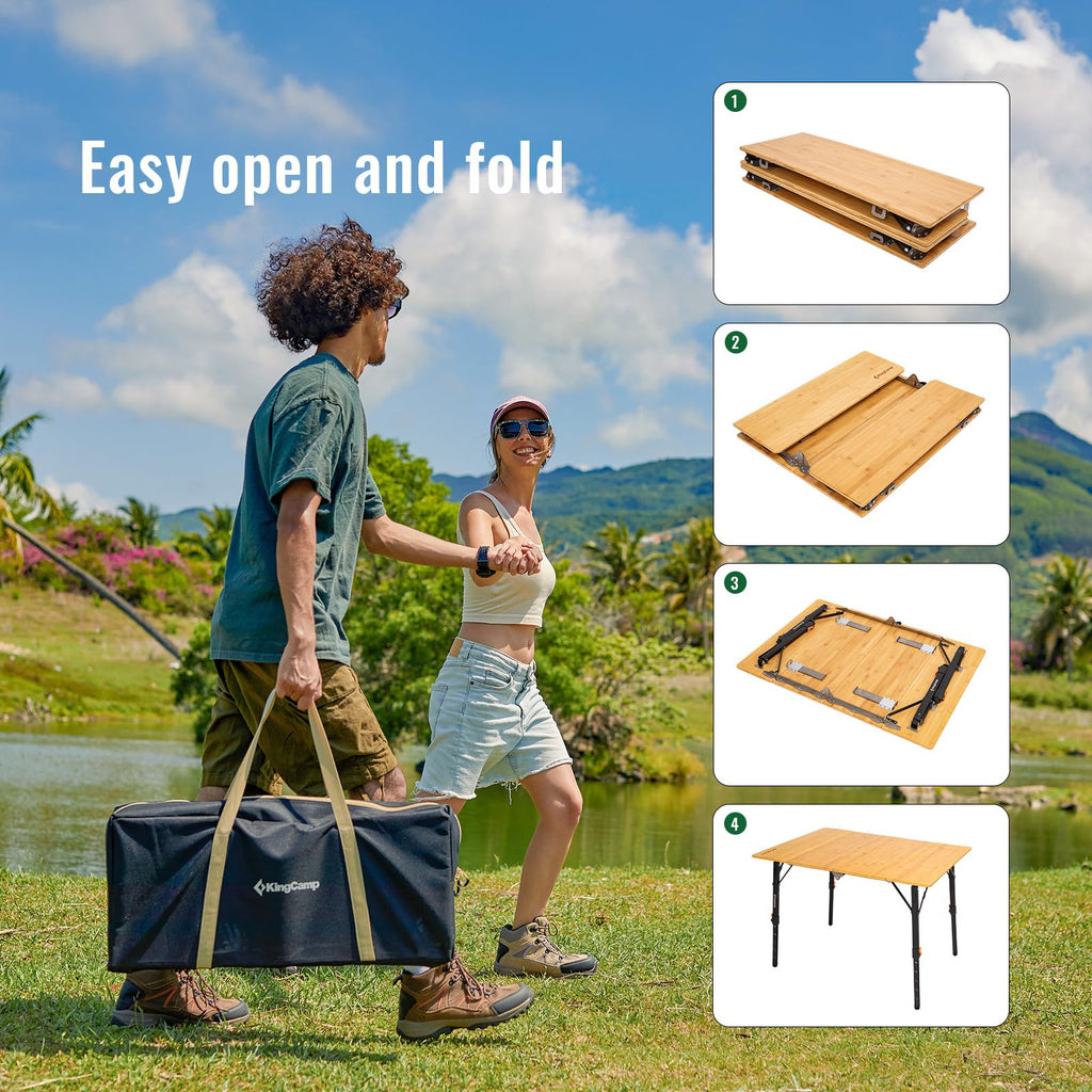 Bamboo Folding Camping Table with Adjustable Height I97723