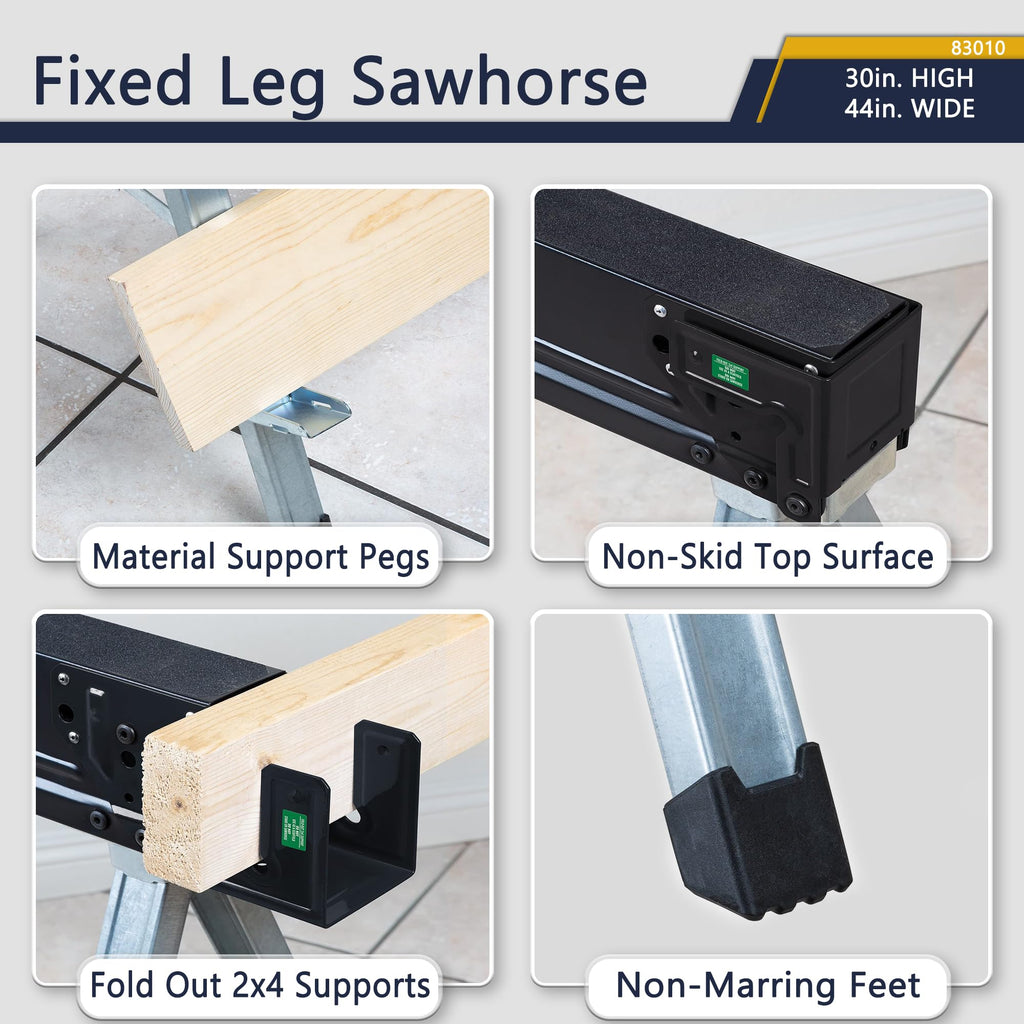 Folding Heavy Duty Metal Sawhorse 2 Pack with 2x4 Support Bracket E301