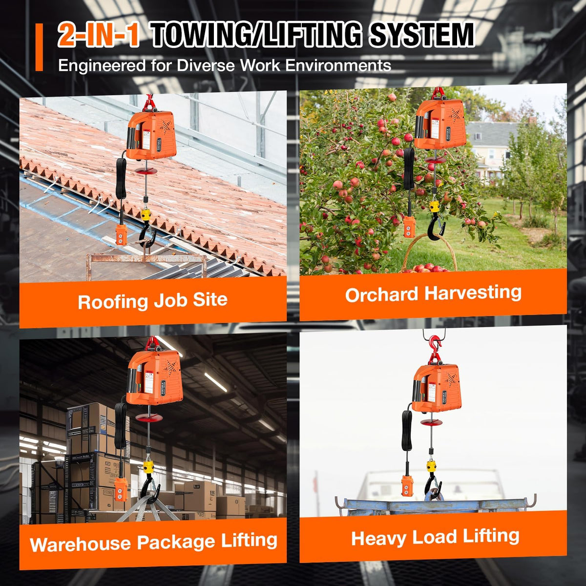 3 in 1 Electric Hoist Winch 2200 lbs 110/120V 25ft V62568