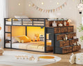 Twin Over Twin Metal Bunk Bed with Storage & LED Lights S29147