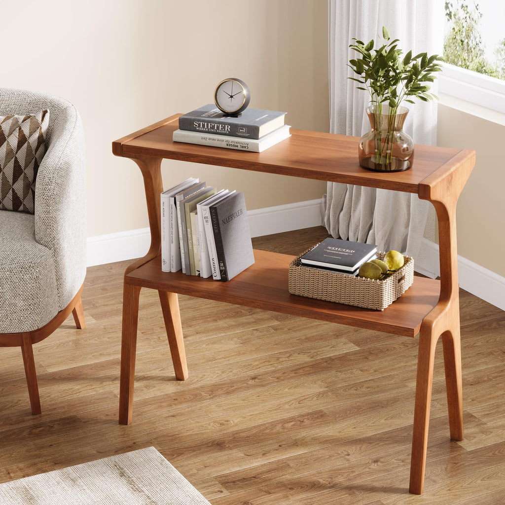 Set of 2 Solid Wood 2-Tier Side Table with Storage Shelf V892297
