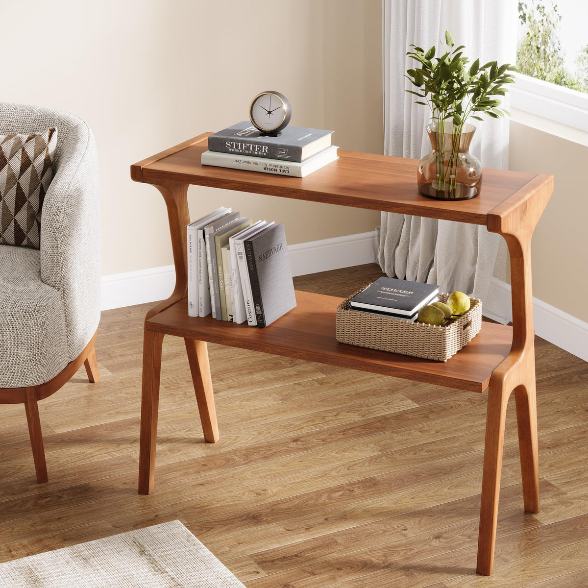 Set of 2 Solid Wood 2-Tier Side Table with Storage Shelf V892297