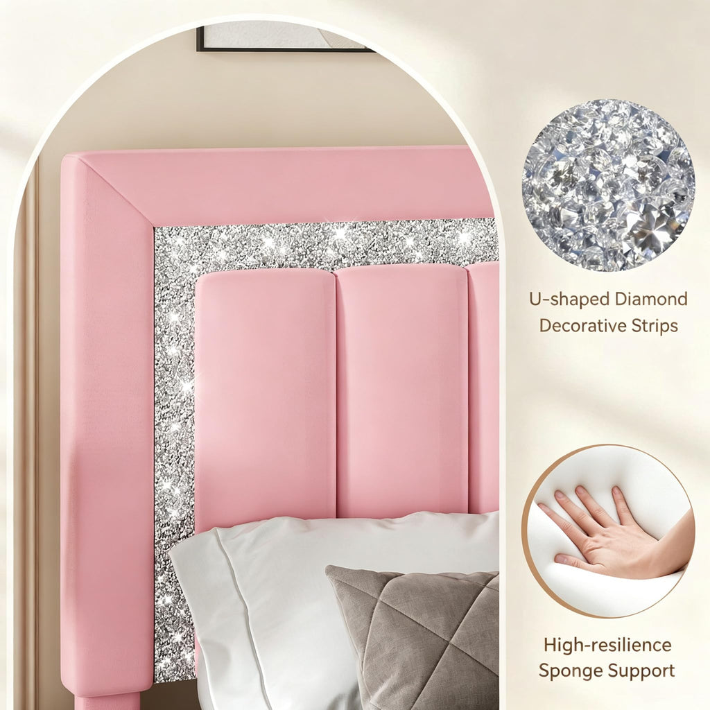 Twin Bed Frames with Upholstered Headboard, Pink N352922