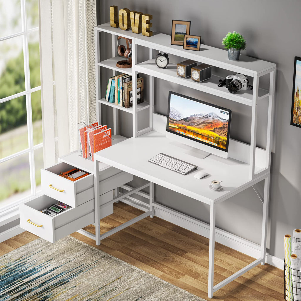 55 Inch Computer Desk with 2 Drawers and Storage Shelves T42839