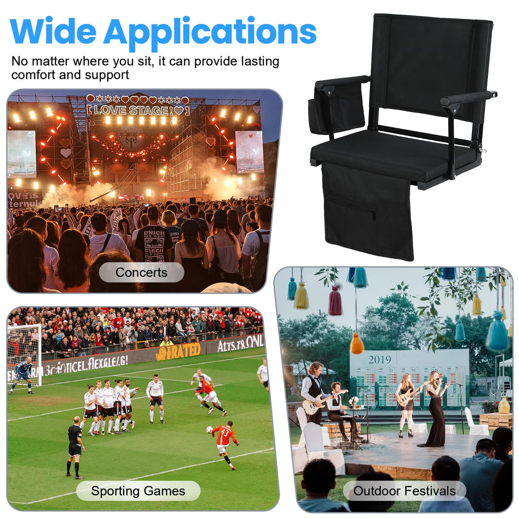 2 Pcs Folding Stadium Seat with Back Support and Cushion E91927