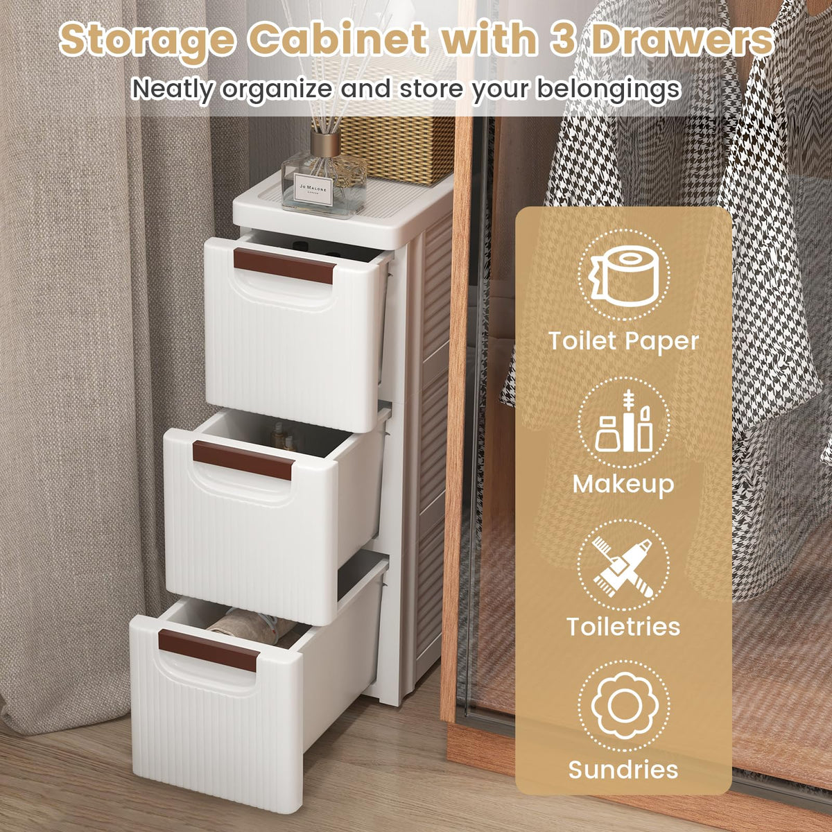 White 3 Drawer Narrow Storage Cabinet J327156