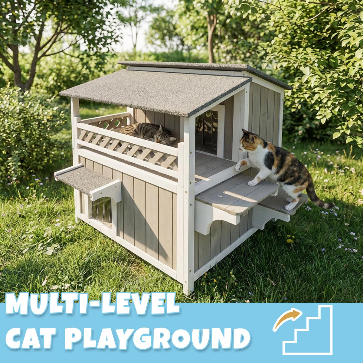 Wooden Two-Story Cat House T594876