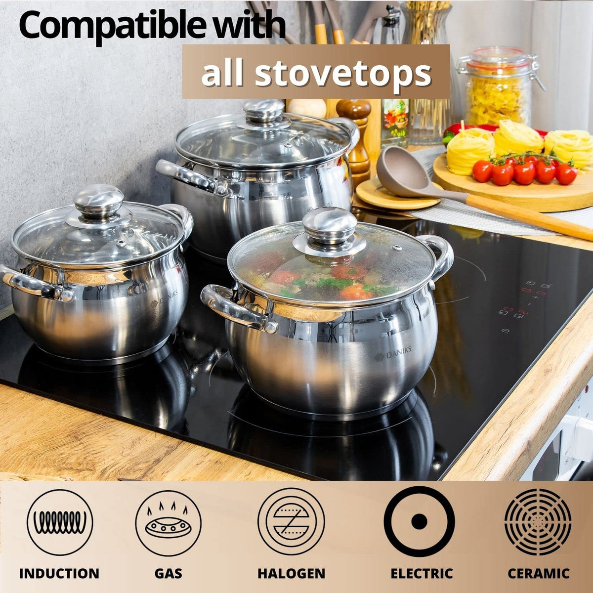 6.5 Quart Stainless Steel Stock Pot with Glass Lid F16282