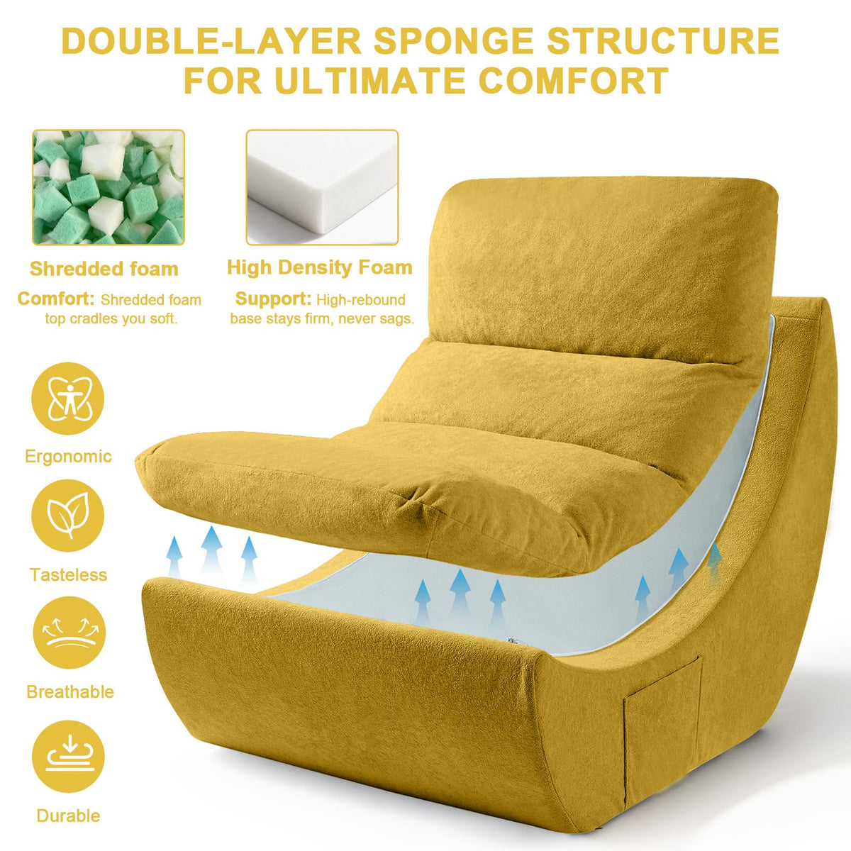 Set of 2 Yellow Anti Cat Scratch Bean Bag Chairs I850