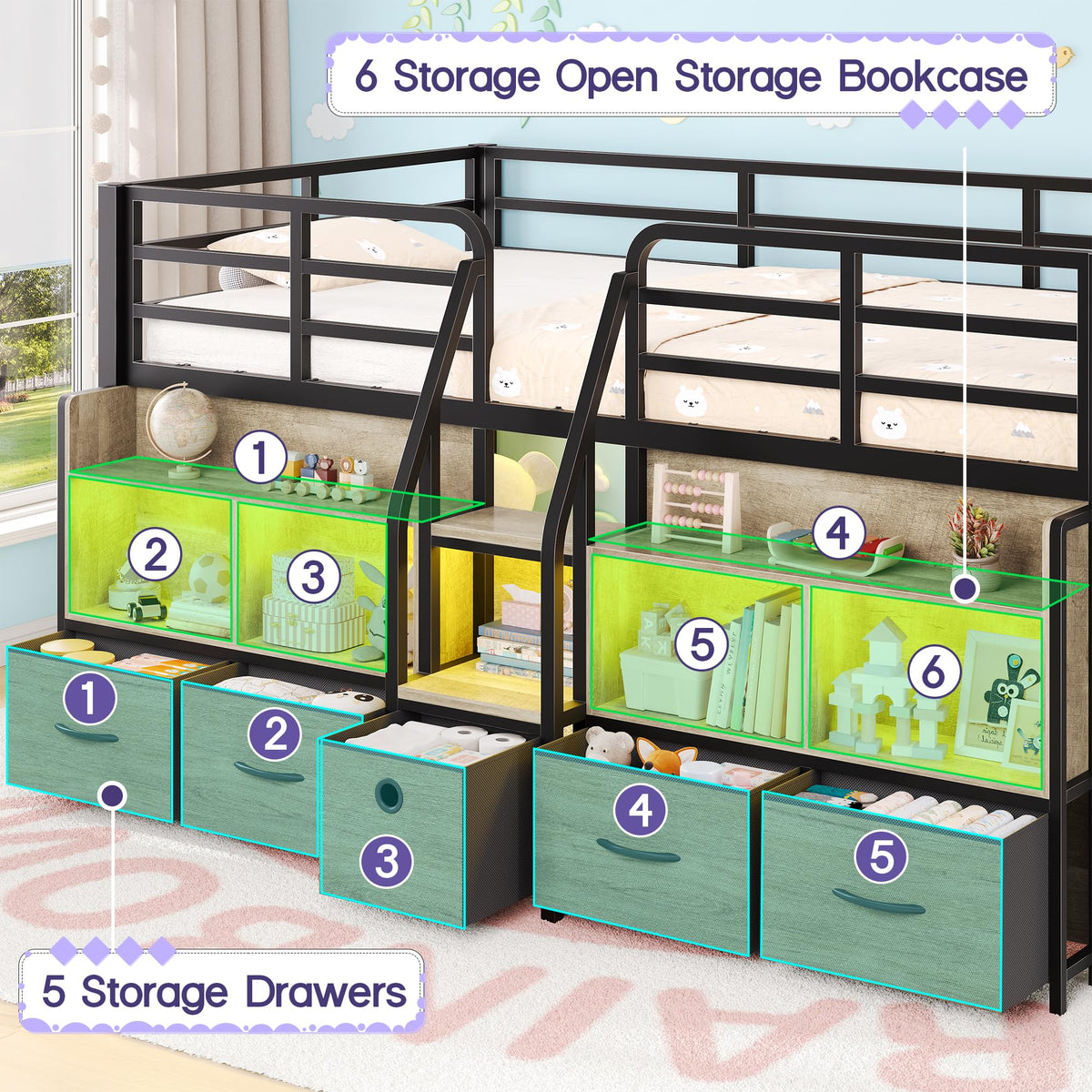 Twin Size Low Loft Bed with Storage I217809