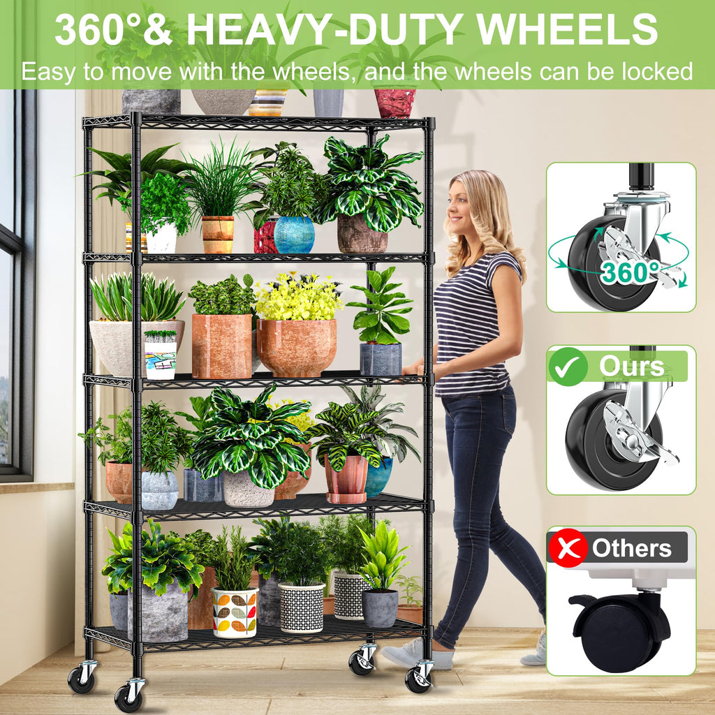 6 Tier Wire Metal Shelving Rack with Wheels Z666779
