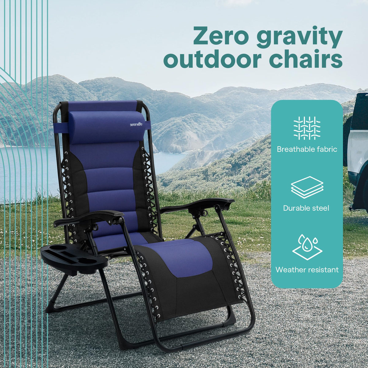 Foldable Adjustable Zero Gravity Lounge Chair with Cup Holder and Side Table T9172