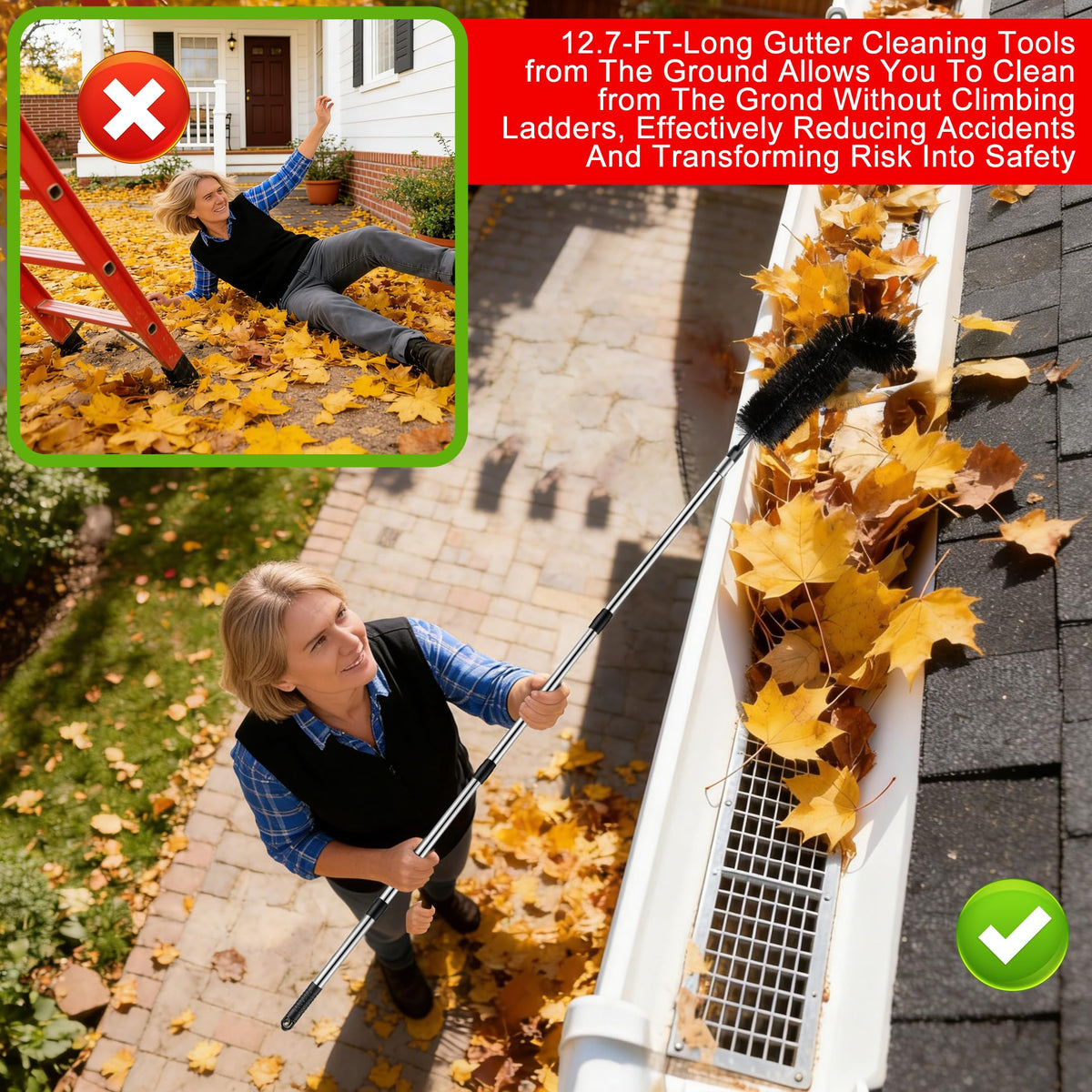 12.7FT Long Adjustable Gutter Cleaner & Brush X768866