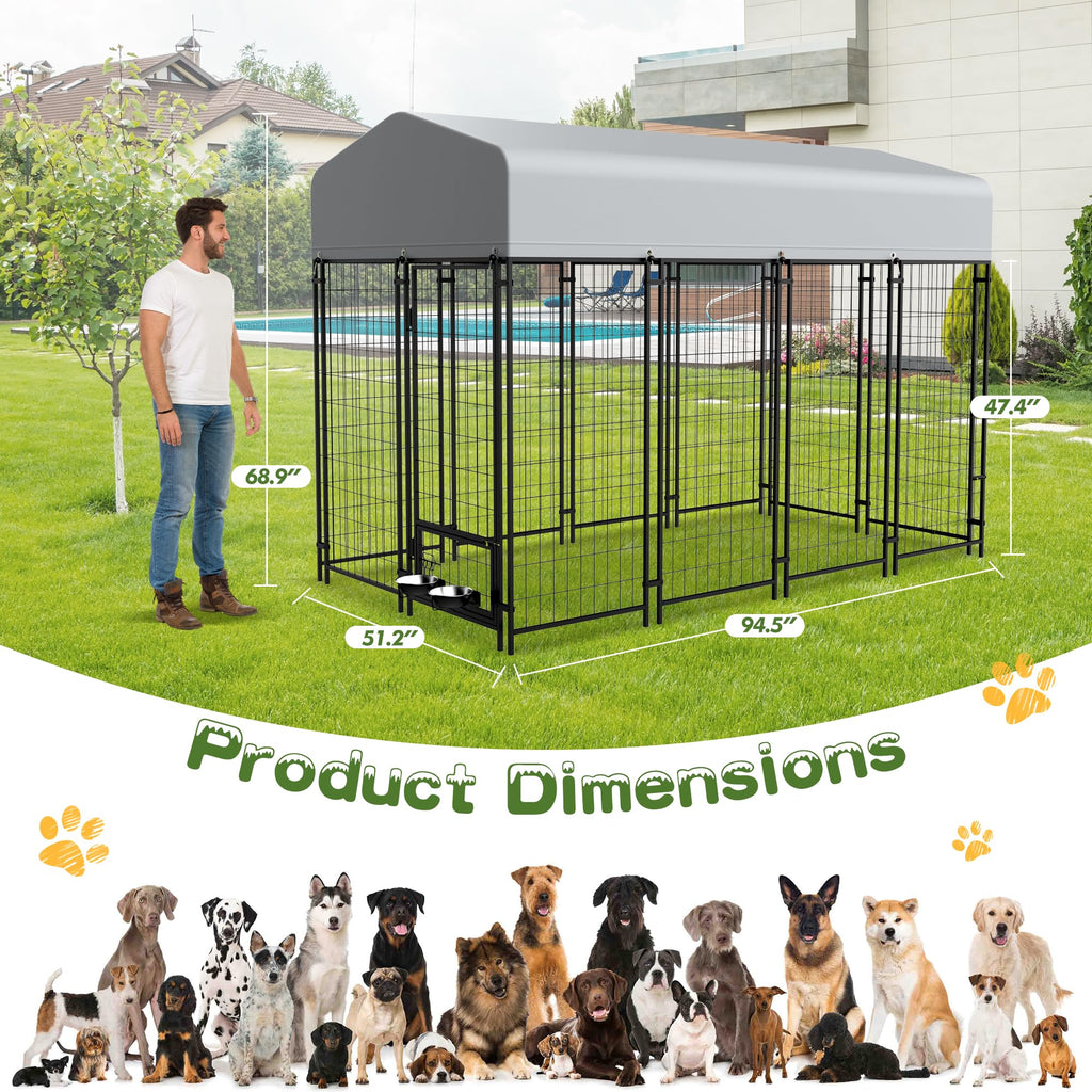 8x4x6 FT Outdoor Dog Kennel with Swivel Feeder W419