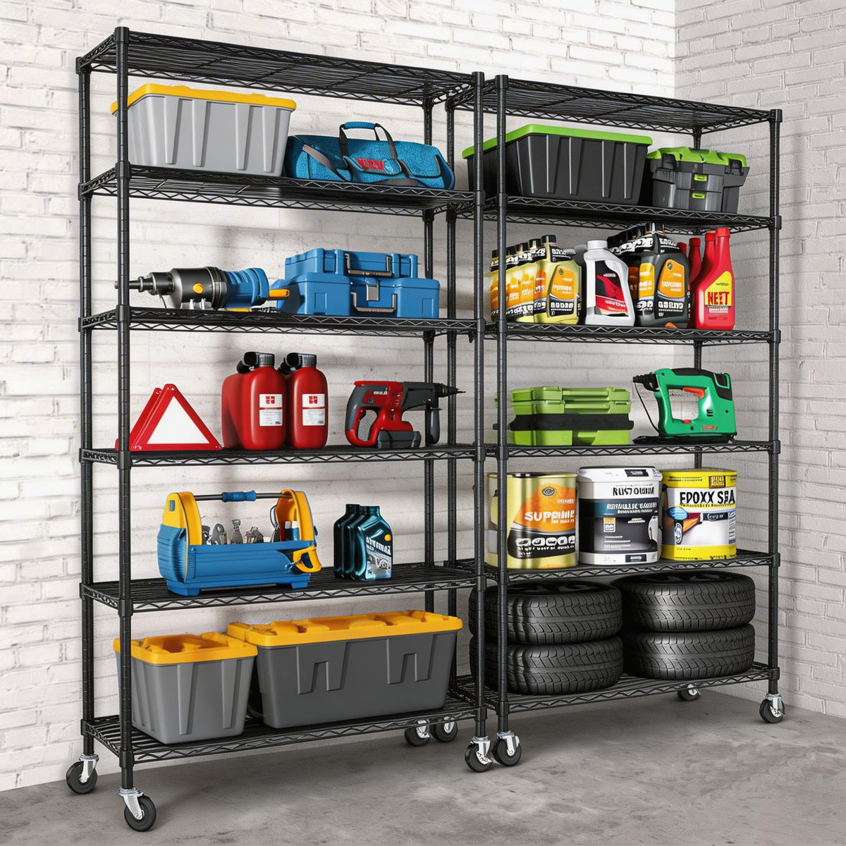 6 Tier Wire Metal Shelving Rack with Wheels Z666779