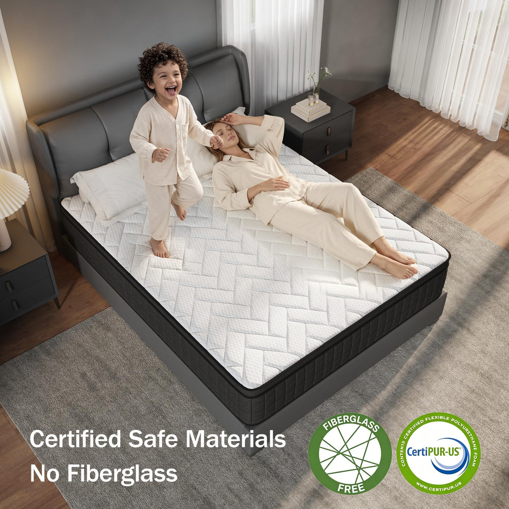Queen 12 Inch Memory Foam Hybrid Pocket Spring Medium Firm Mattress N6607