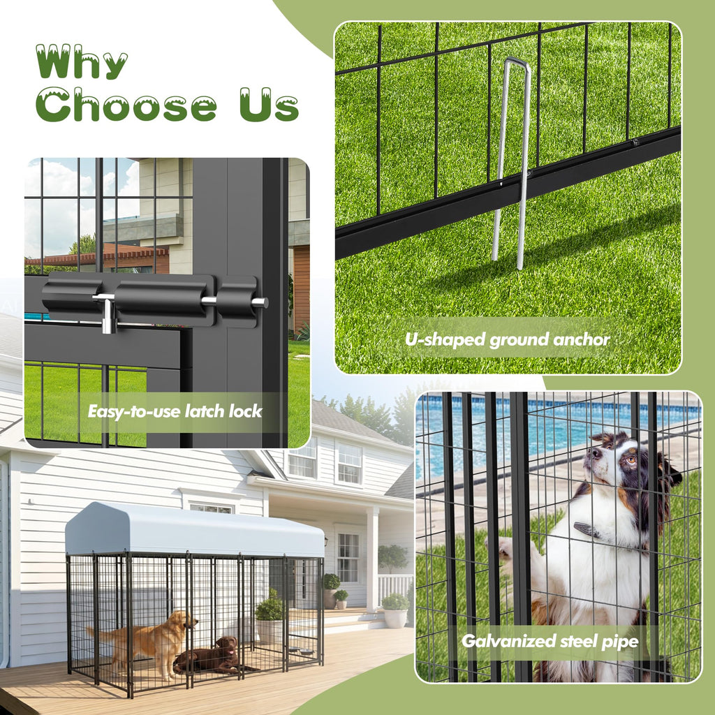 8x4x6 FT Outdoor Dog Kennel with Swivel Feeder W419