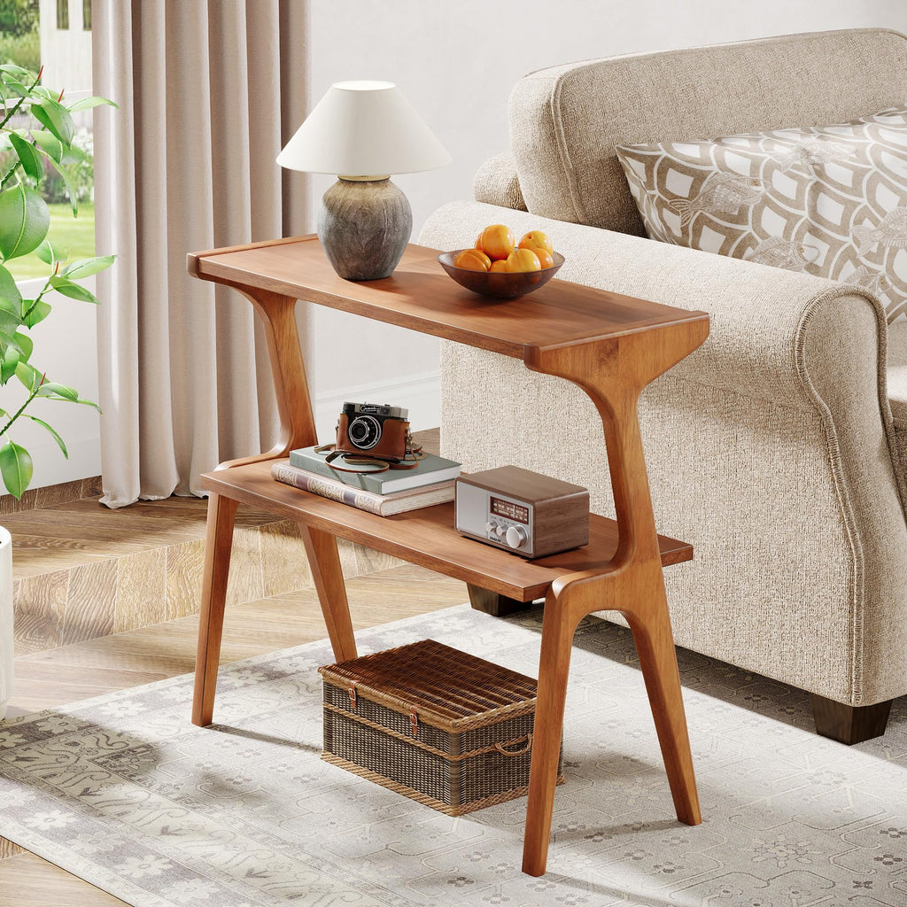 Set of 2 Solid Wood 2-Tier Side Table with Storage Shelf V892297