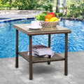 Outdoor PE Wicker Side Table with Glass Top D16004